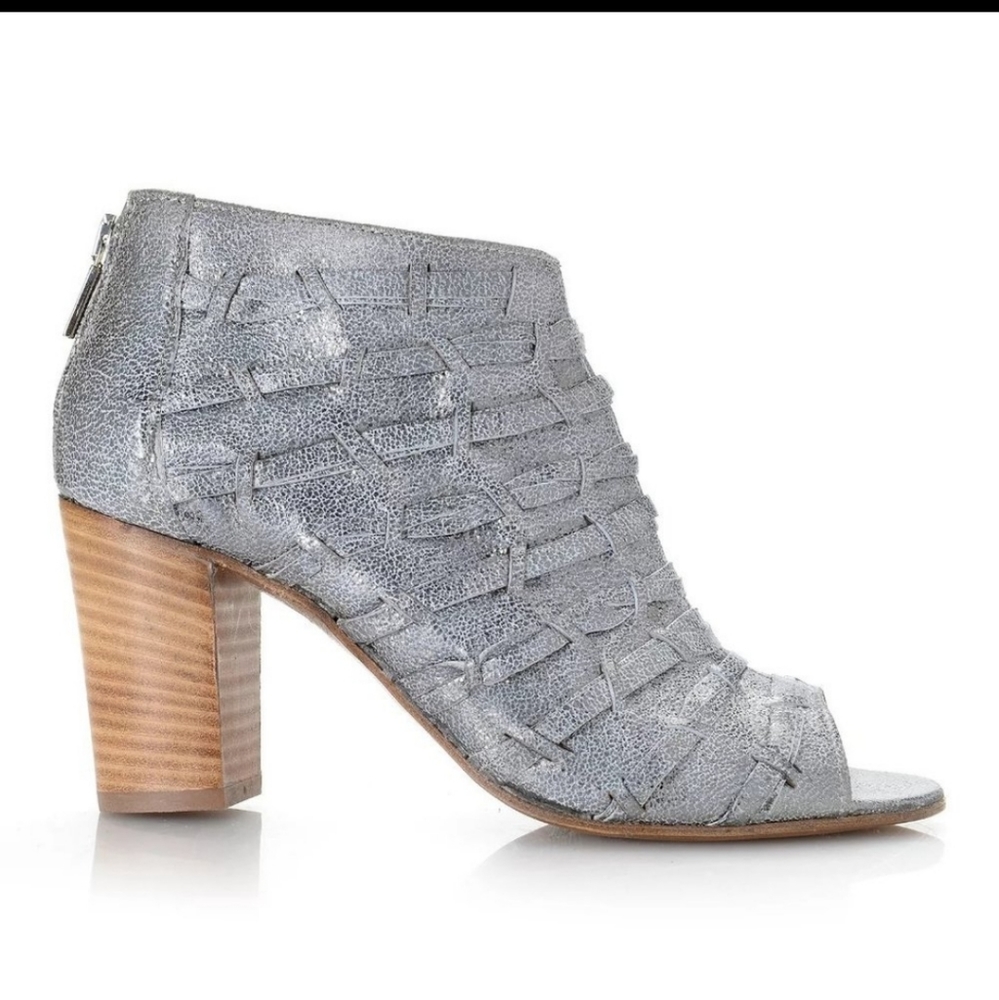 Ron White boots Sandra metallic silver leather open toe sandals heels shooter